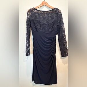 Elegant dark navy Lace Long Sleeve Dress